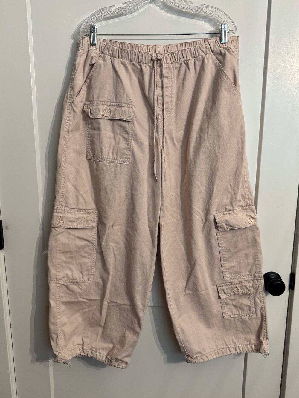 Almost Famous Wide Leg Pink Cargo Pants Elastic Waist Drawstring Bottoms Sz XL
